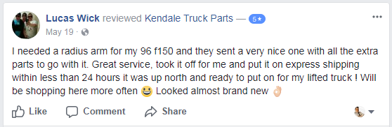 I needed a radius arm for my 96 f150 and they sent a very nice one with all the extra parts to go with it. Great service, took it off for me and put it on express shipping within less than 24 hours it was up north and ready to put on for my lifted truck ! Will be shopping here more often 😃 Looked almost brand new